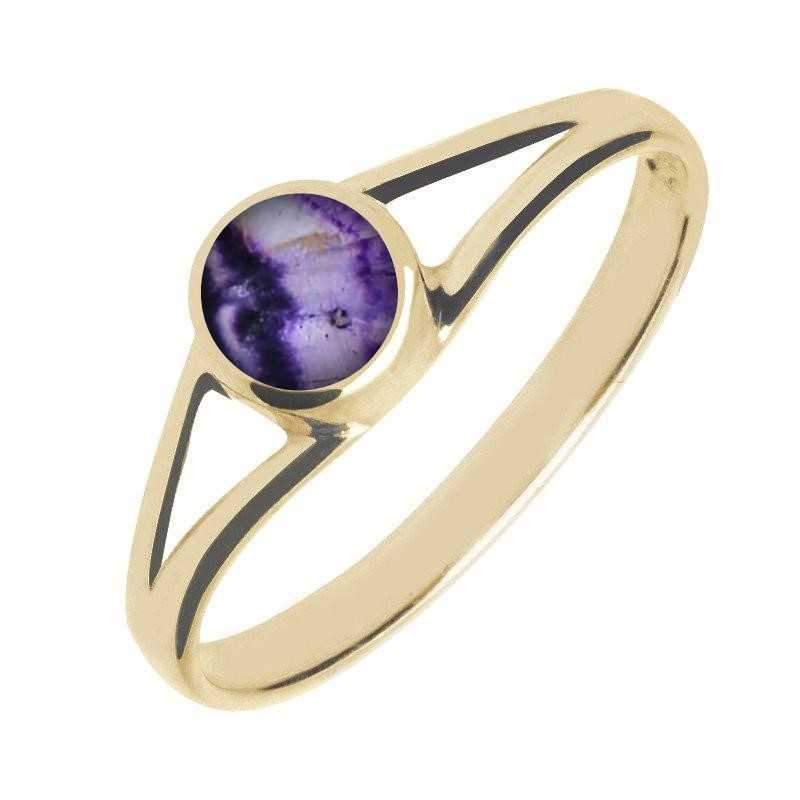 9ct Yellow Gold Blue John Round Split Shoulder Ring - Yellow Gold