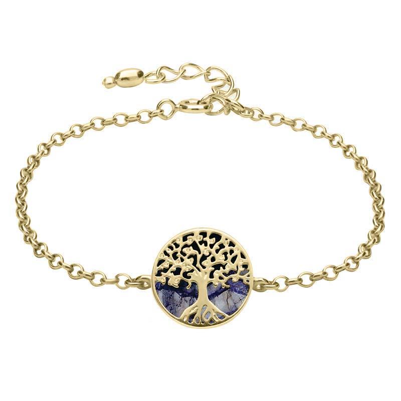 9ct Yellow Gold Blue John Round Tree of Life Chain Bracelet