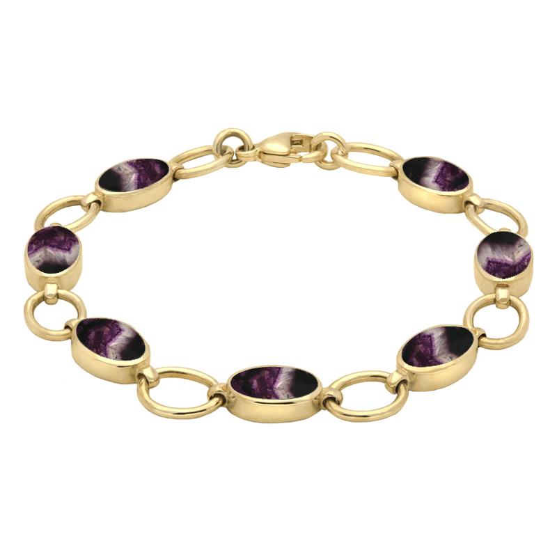 9ct Yellow Gold Blue John Seven Oval Stone Bracelet - Option1 Value Yellow Gold