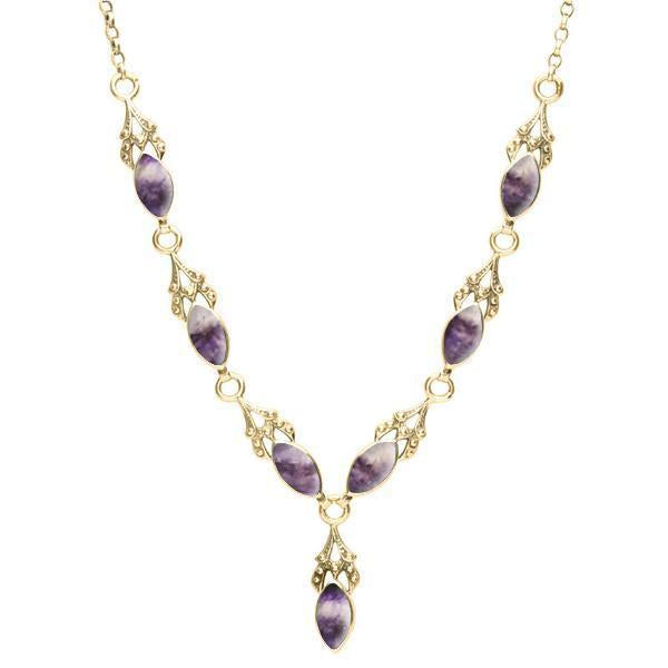 9ct Yellow Gold Blue John Seven Stone Marquise Necklace - Yellow Gold