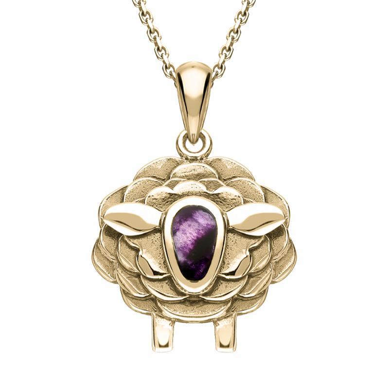 9ct Yellow Gold Blue John Sheep Necklace