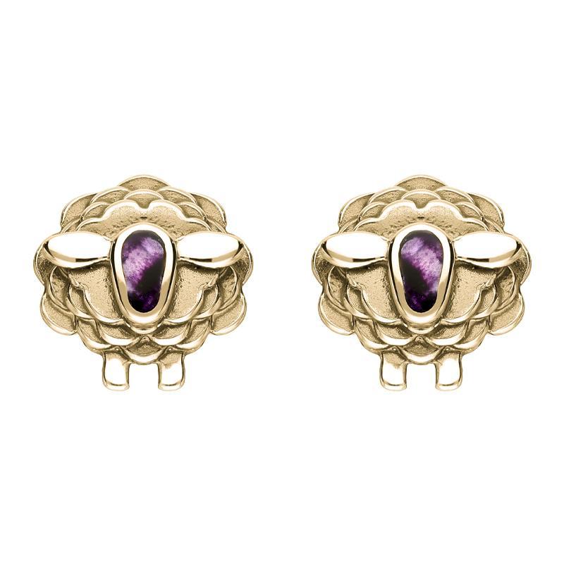 9ct Yellow Gold Blue John Sheep Stud Earrings