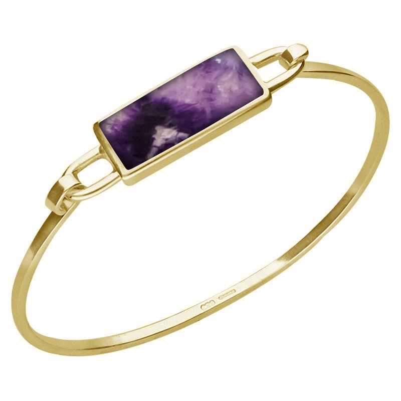 9ct Yellow Gold Blue John Slim Oblong Bangle - Yellow Gold