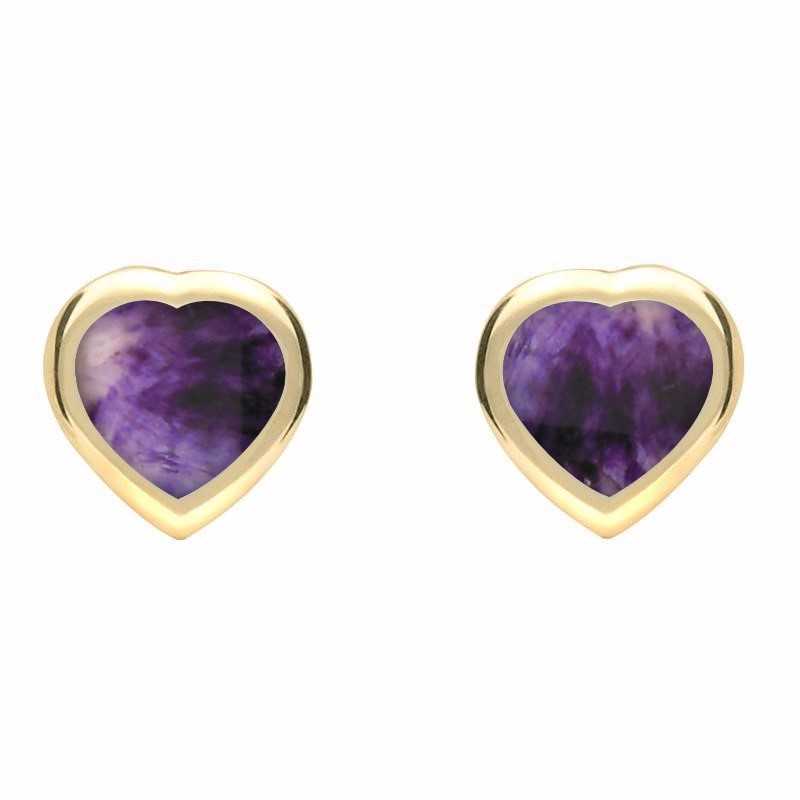 9ct Yellow Gold Blue John Small Framed Heart Stud Earrings - Yellow Gold