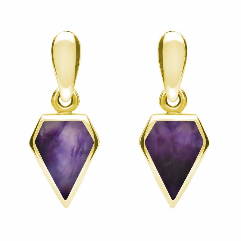9ct Yellow Gold Blue John Small Kite Drop Earrings - Yellow Gold