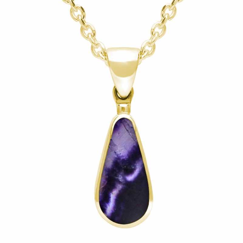 9ct Yellow Gold Blue John Small Pear Necklace - Yellow Gold
