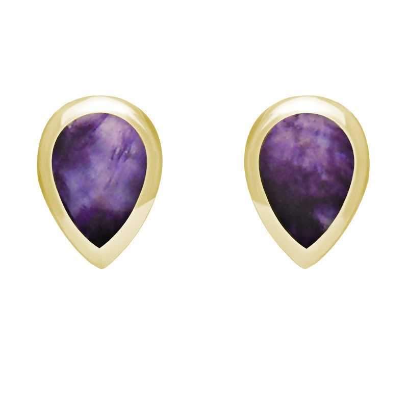 9ct Yellow Gold Blue John Small Teardrop Stud Earrings - Option1 Value Yellow Gold
