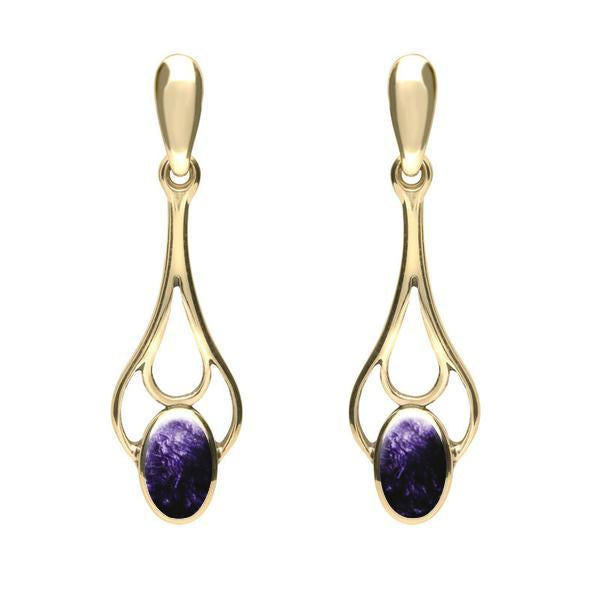 9ct Yellow Gold Blue John Spoon Drop Earrings - Yellow Gold