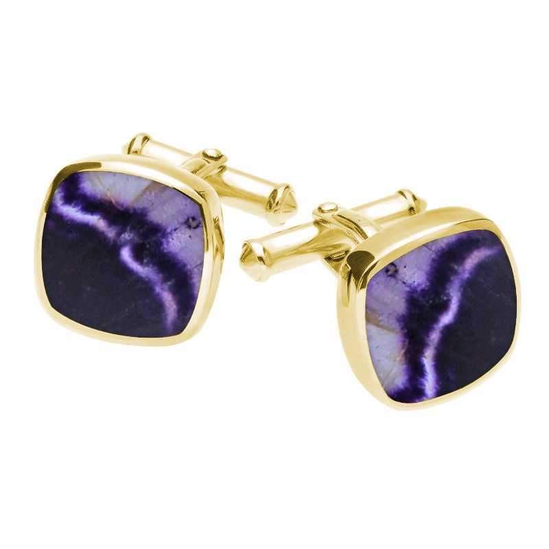 9ct Yellow Gold Blue John Square Cushion Cufflinks - Option1 Value
