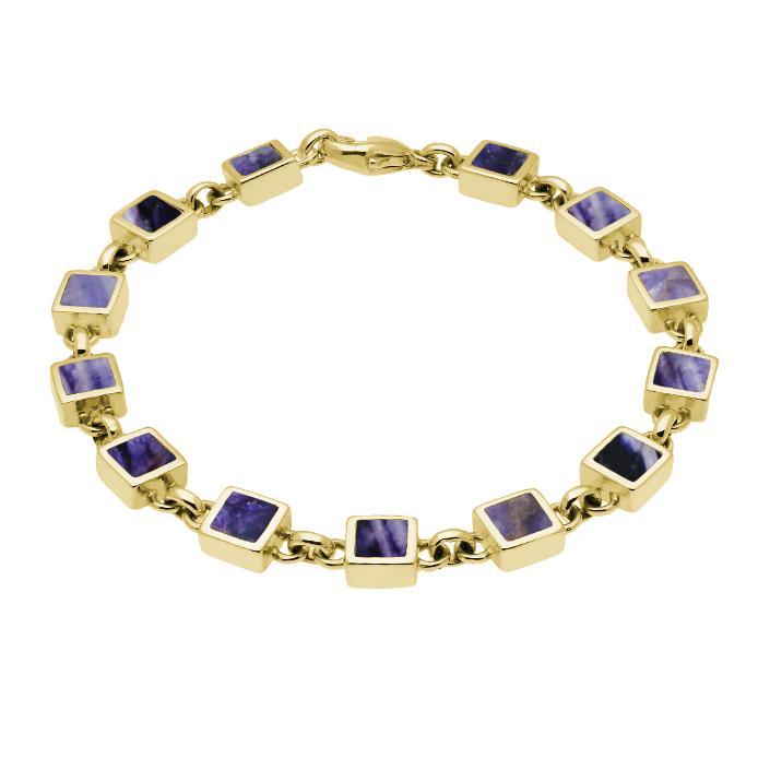 9ct Yellow Gold Blue John Square Stone Bracelet - Option1 Value Yellow Gold