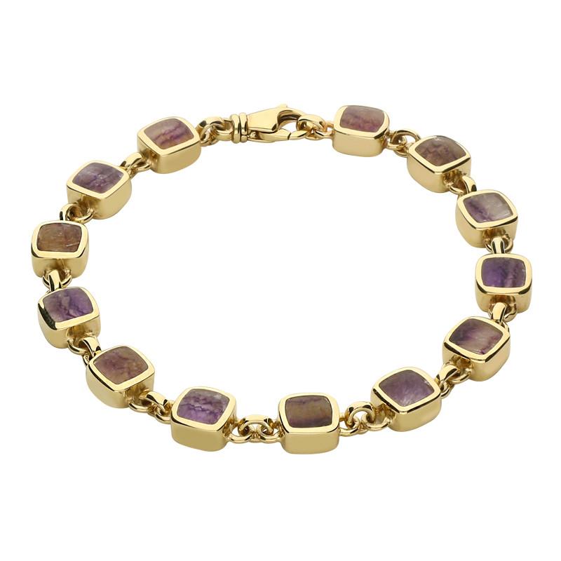 9ct Yellow Gold Blue John Square Cushion Bracelet - Yellow Gold