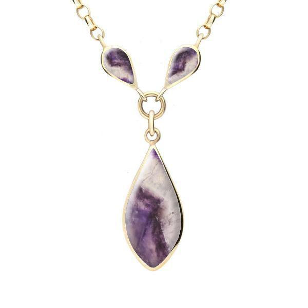 9ct Yellow Gold Blue John Three Stone Pear Necklace - Yellow Gold