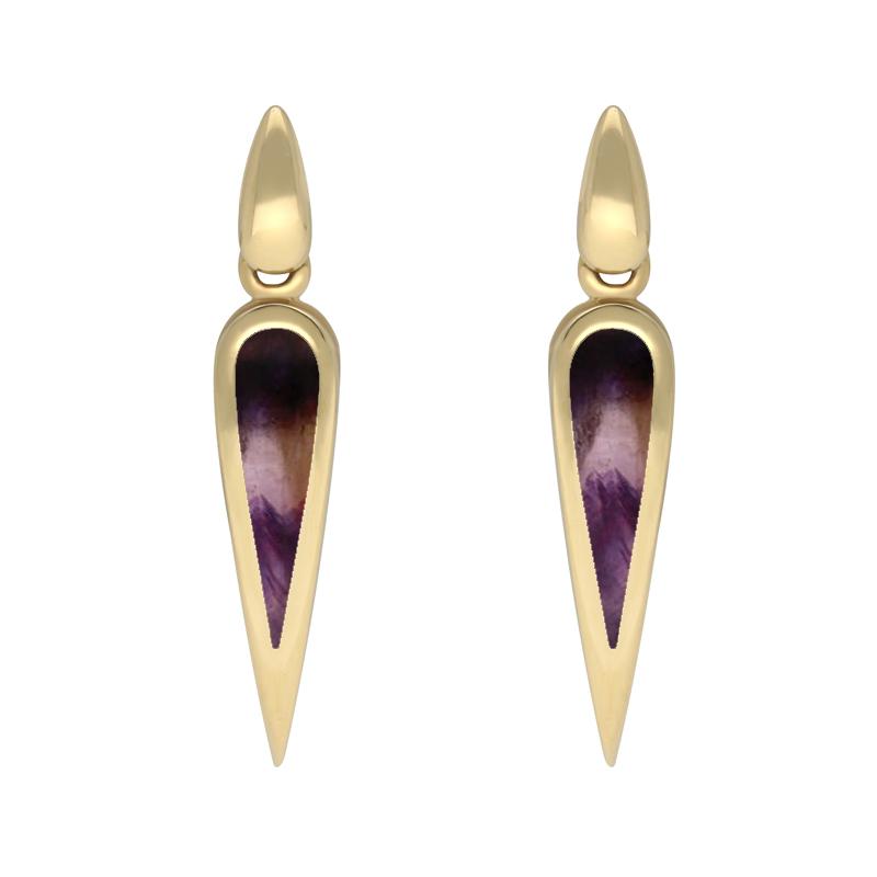 9ct Yellow Gold Blue John Toscana Slim Pear Drop Earrings - Yellow Gold