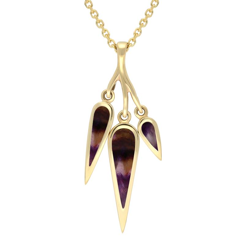 9ct Yellow Gold Blue John Toscana Three Drop Graduated Necklace - Yellow Gold