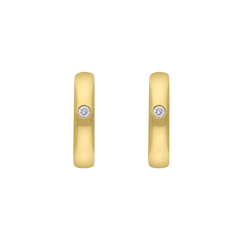 9ct Yellow Gold Diamond 13mm Round Domed Hoop Earrings - Gold