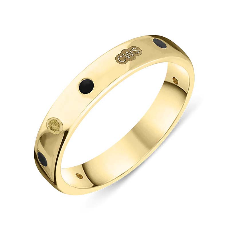 9ct Yellow Gold Whitby Jet King's Coronation Hallmark 4mm Ring - W