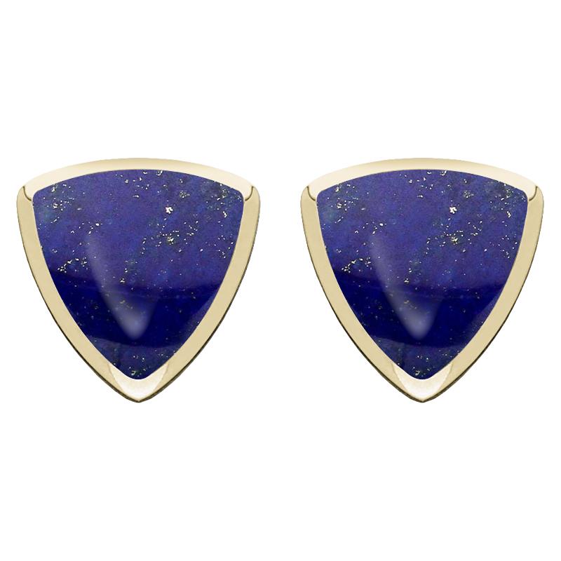 9ct Yellow Gold Lapis Lazuli Curved Triangle Stud Earrings - Yellow Gold