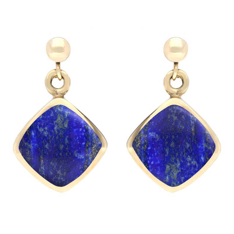 9ct Yellow Gold Lapis Lazuli Cushion Drop Earrings - Yellow Gold