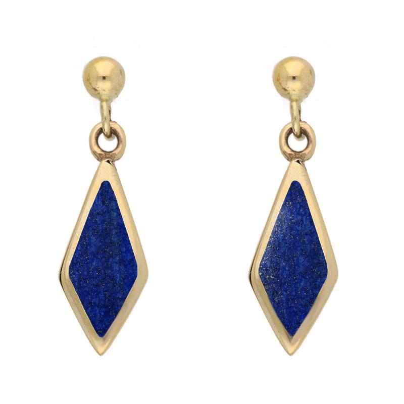 9ct Yellow Gold Lapis Lazuli Dinky Diamond Drop Earrings