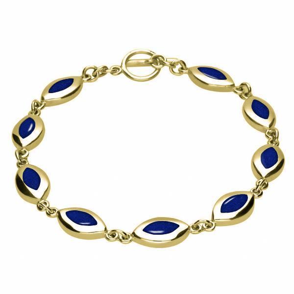 9ct Yellow Gold Lapis Lazuli Framed Marquise Bracelet - Option1 Value Yellow Gold