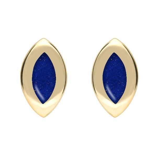9ct Yellow Gold Lapis Lazuli Framed Marquise Stud Earrings - Option1 Value Yellow Gold