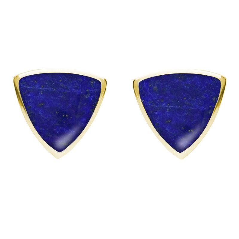 9ct Yellow Gold Lapis Lazuli Large Curved Triangle Stud Earrings - Yellow Gold