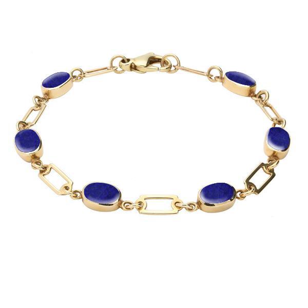 9ct Yellow Gold Lapis Lazuli Oval Linked Bracelet