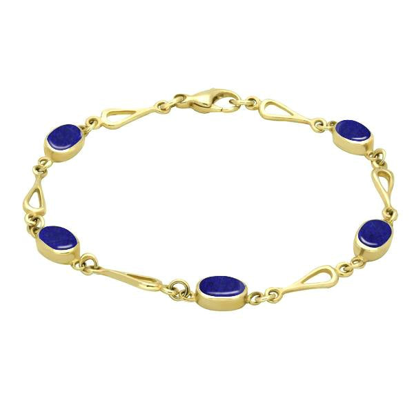 9ct Yellow Gold Lapis Lazuli Oval Spoon Link Bracelet