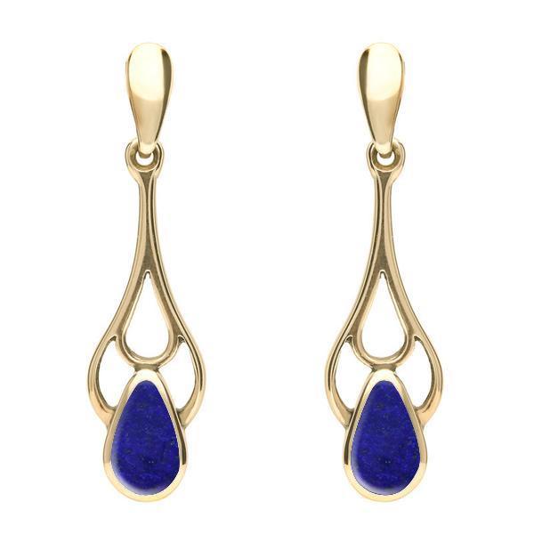 9ct Yellow Gold Lapis Lazuli Pear Spoon Earrings - Yellow Gold