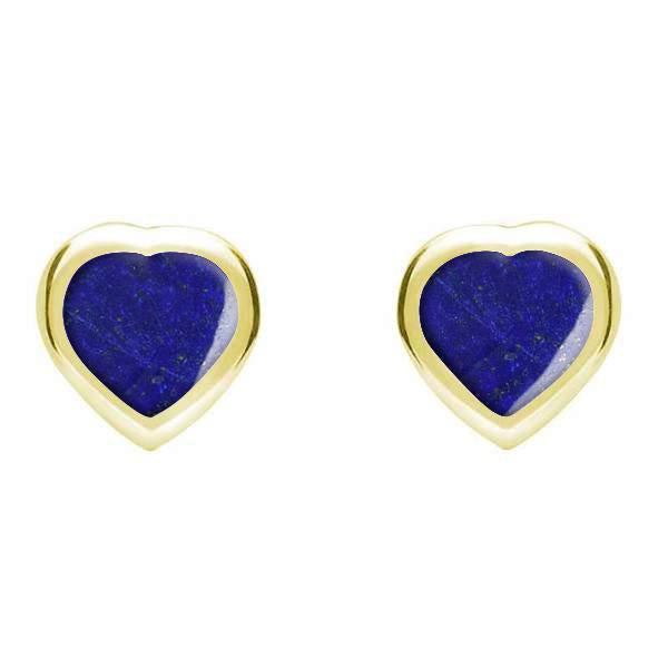 9ct Yellow Gold Lapis Lazuli Small Framed Heart Stud Earrings