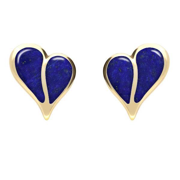 9ct Yellow Gold Lapis Lazuli Split Heart Stud Earrings - Yellow Gold