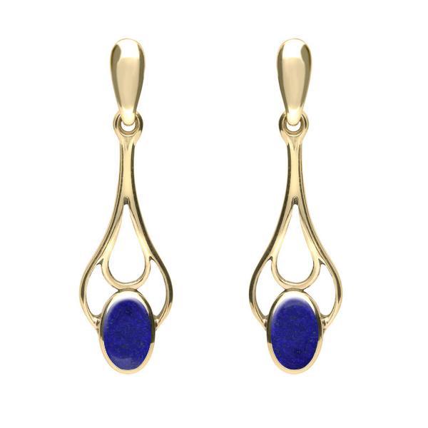 9ct Yellow Gold Lapis Lazuli Spoon Drop Earrings - Yellow Gold