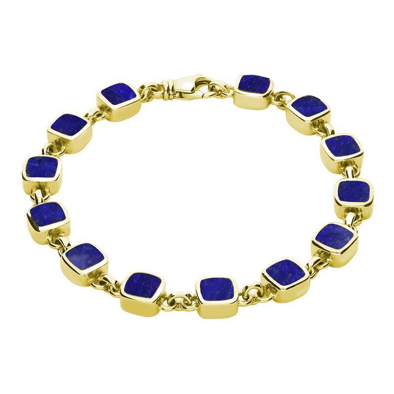 9ct Yellow Gold Lapis Lazuli Square Cushion Bracelet