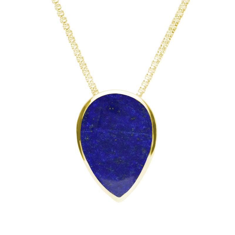 9ct Yellow Gold Lapis Lazuli Upside Down Pear Necklace - Yellow Gold