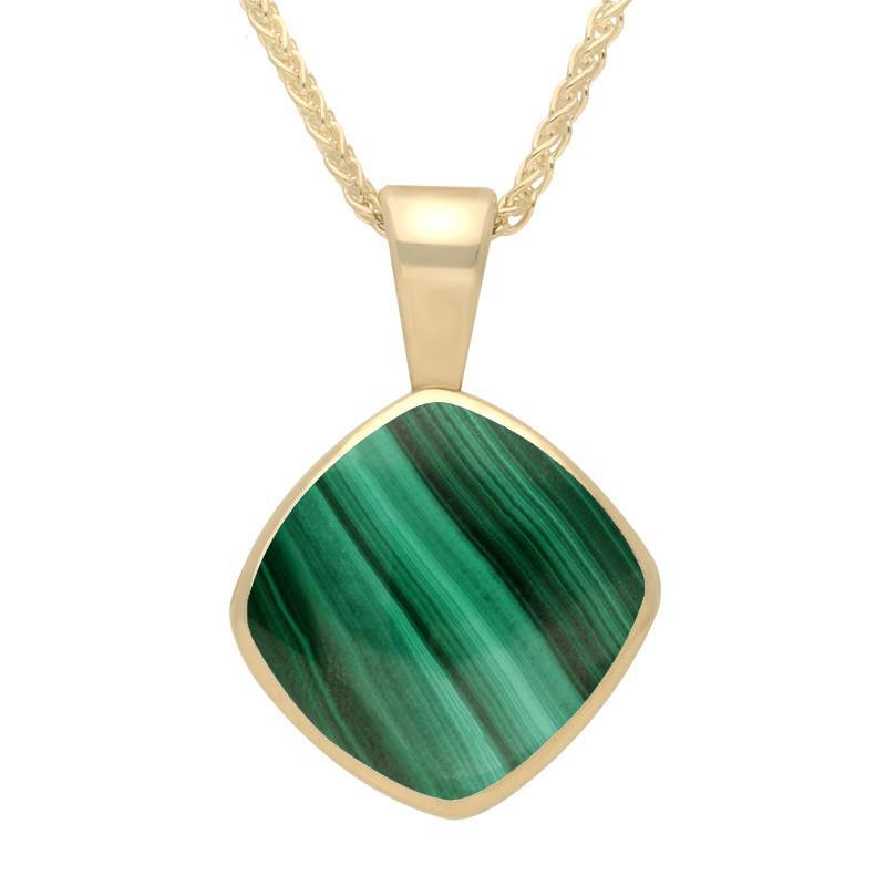 9ct Yellow Gold Malachite Cushion Shaped Square Necklace