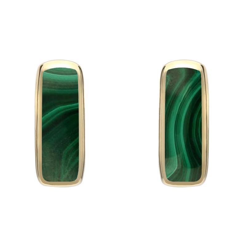 9ct Yellow Gold Malachite Dinky Oblong Stud Earrings - Yellow Gold