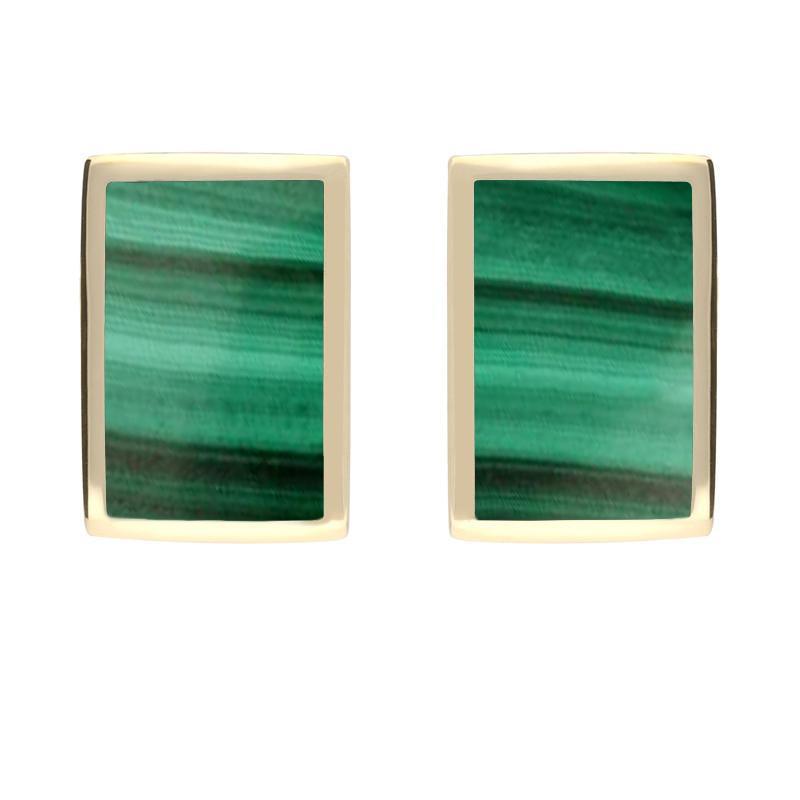 9ct Yellow Gold Malachite Flat Oblong Stud Earrings - Yellow Gold