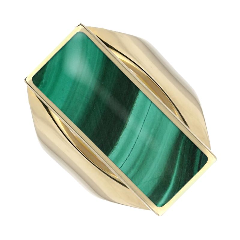 9ct Yellow Gold Malachite Medium Oblong Ring