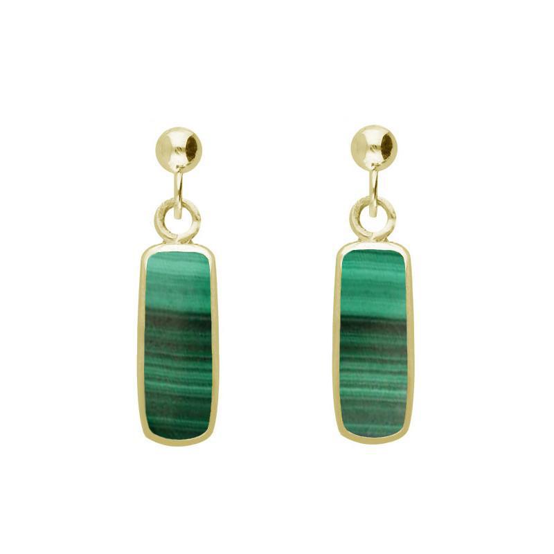 9ct Yellow Gold Malachite Oblong Drop Earrings - Yellow Gold