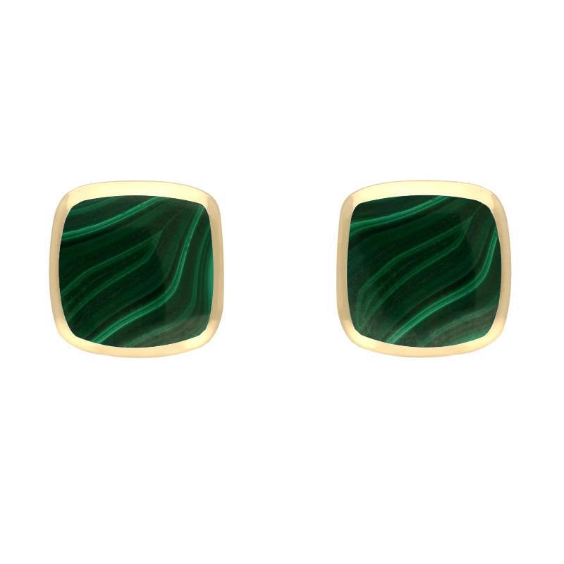 9ct Yellow Gold Malachite Small Dinky Cushion Stud Earrings - Yellow Gold