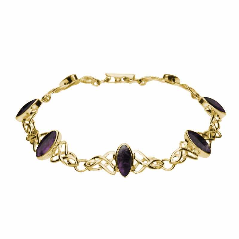 9ct Yellow Gold Blue John Marquise Shaped Celtic Bracelet - Yellow Gold