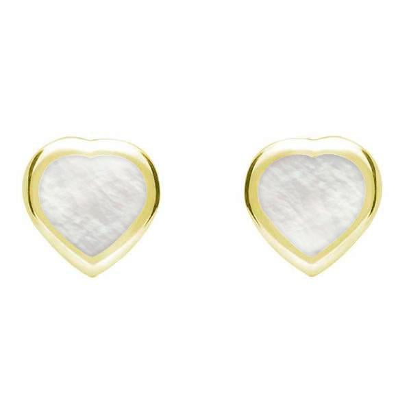 9ct Yellow Gold Mother Of Pearl Small Framed Heart Stud Earrings - Yellow Gold