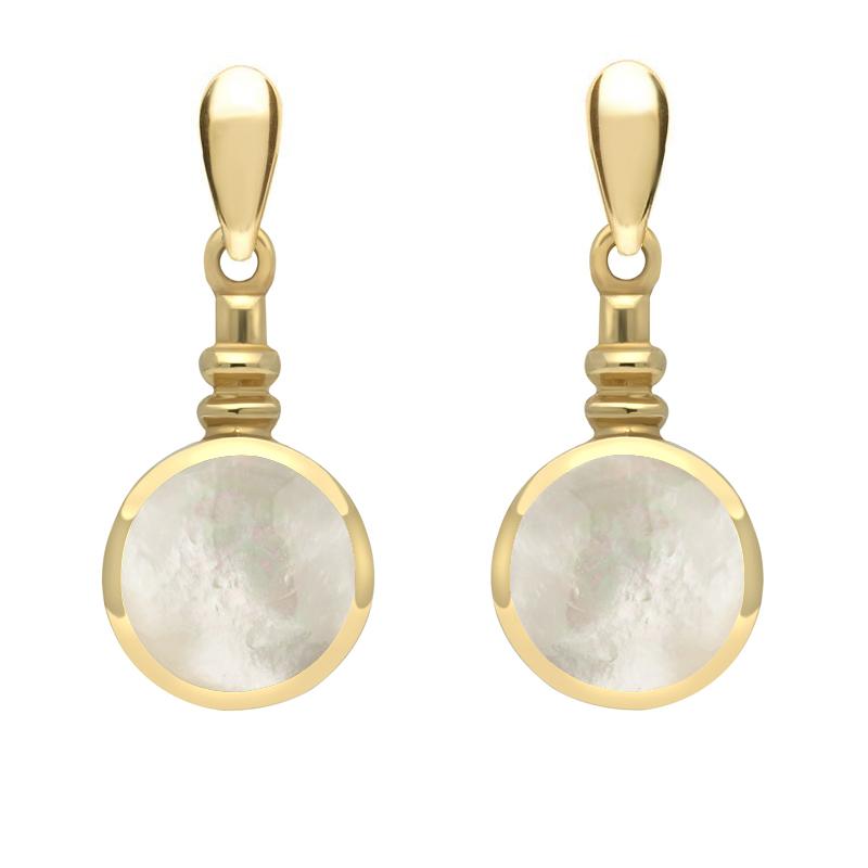 9ct Yellow Gold Mother of Pearl Bottle Top Drop Earrings - Yellow Gold