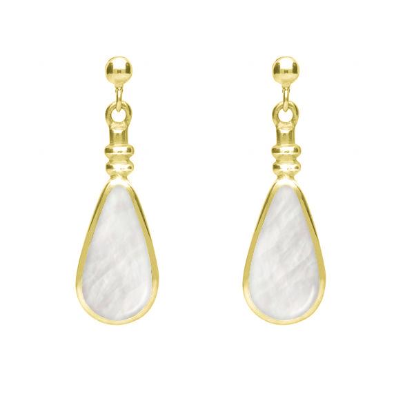 9ct Yellow Gold Mother of Pearl Bottle Top Pear Drop Earrings - Yellow Gold