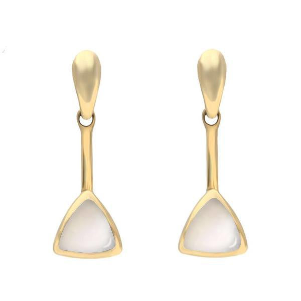 9ct Yellow Gold Mother of Pearl Curved Triangle Drop Earrings - Yellow Gold