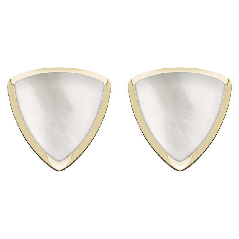 9ct Yellow Gold Mother of Pearl Curved Triangle Stud Earrings - Yellow Gold