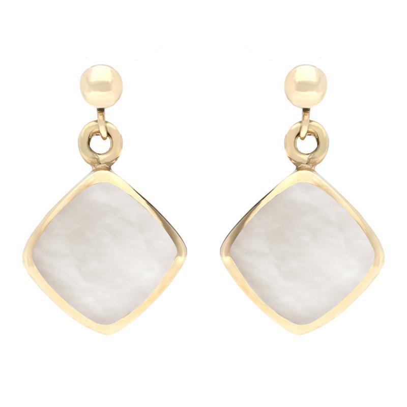 9ct Yellow Gold Mother of Pearl Cushion Drop Earrings - Yellow Gold