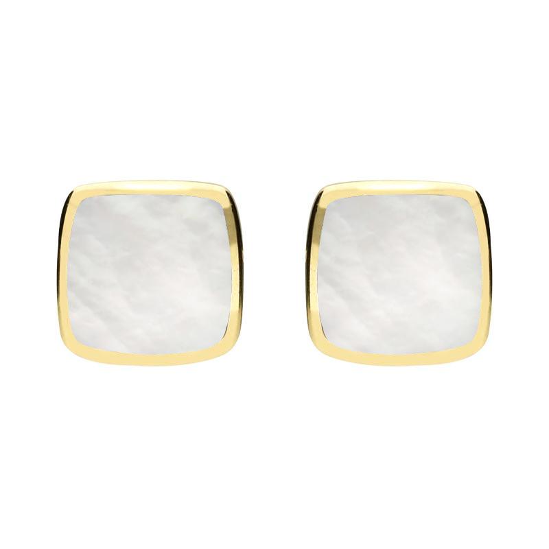 9ct Yellow Gold Mother of Pearl Cushion Stud Earrings - Yellow Gold