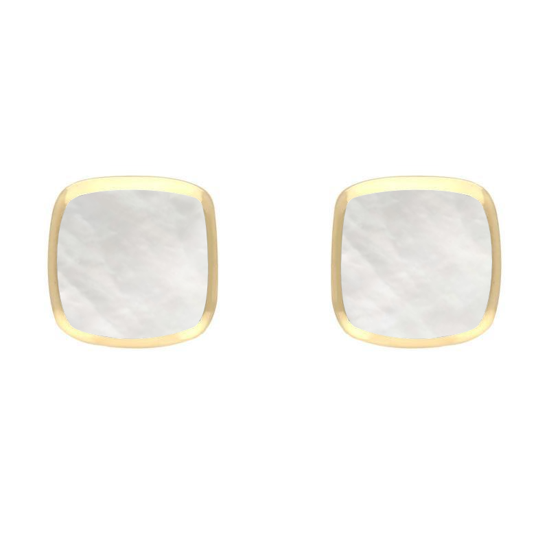 9ct Yellow Gold Mother of Pearl Dinky Cushion Stud Earrings - Yellow Gold