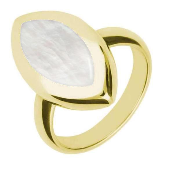 9ct Yellow Gold Mother of Pearl Framed Marquise Ring - Yellow Gold